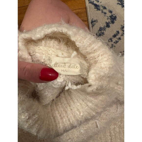 Cream Soft Fuzzy Altar’d State Mock Neck Cropped Sweater - Picture 4 of 4